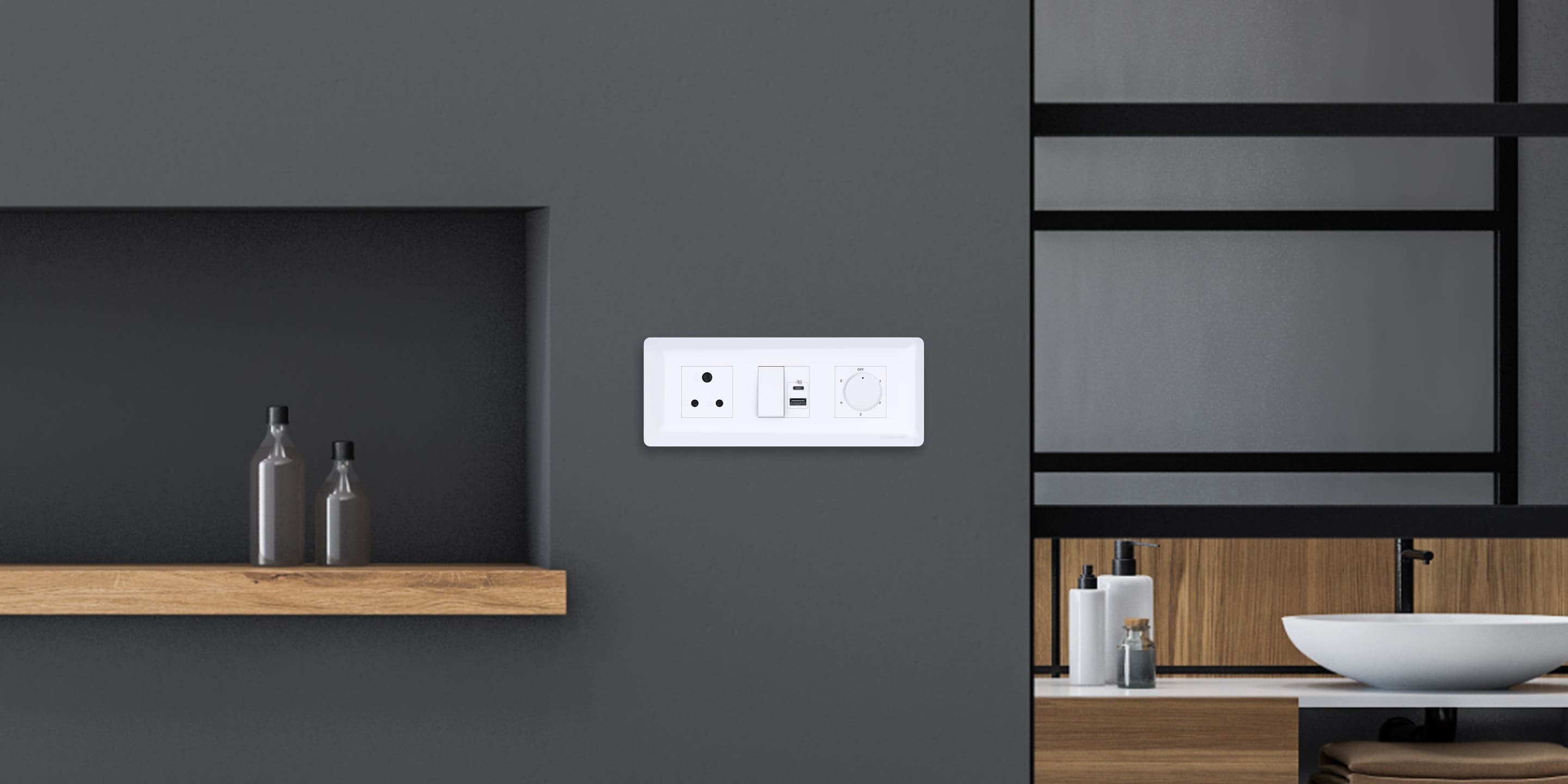 Bathroom with Venia switches